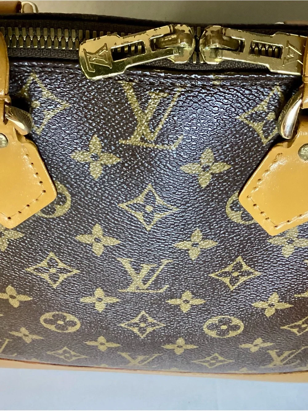 Louis Vuitton Brown Monogram Satchel with Tan Handles